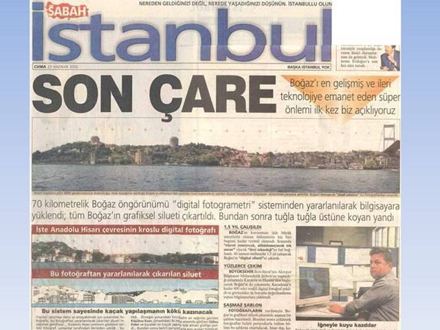 İstanbul Boğazı Silüet Projesi Sabah Gazetesinde Manşetten Verildi
